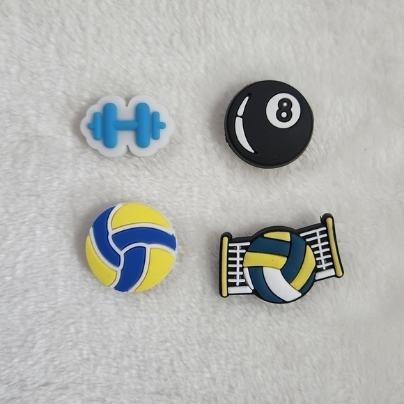 Crocs Jibbitz Volleyball Net Magic 8 Ball Pool Dumbbell Shoe Charms Set of 4 - Picture 1 of 6